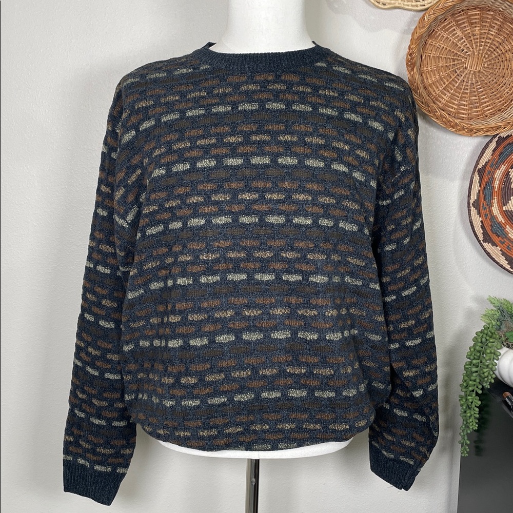 Vintage Crewneck Sweater Unisex Mens Womens Pullover Knit Crushed Velvet Large